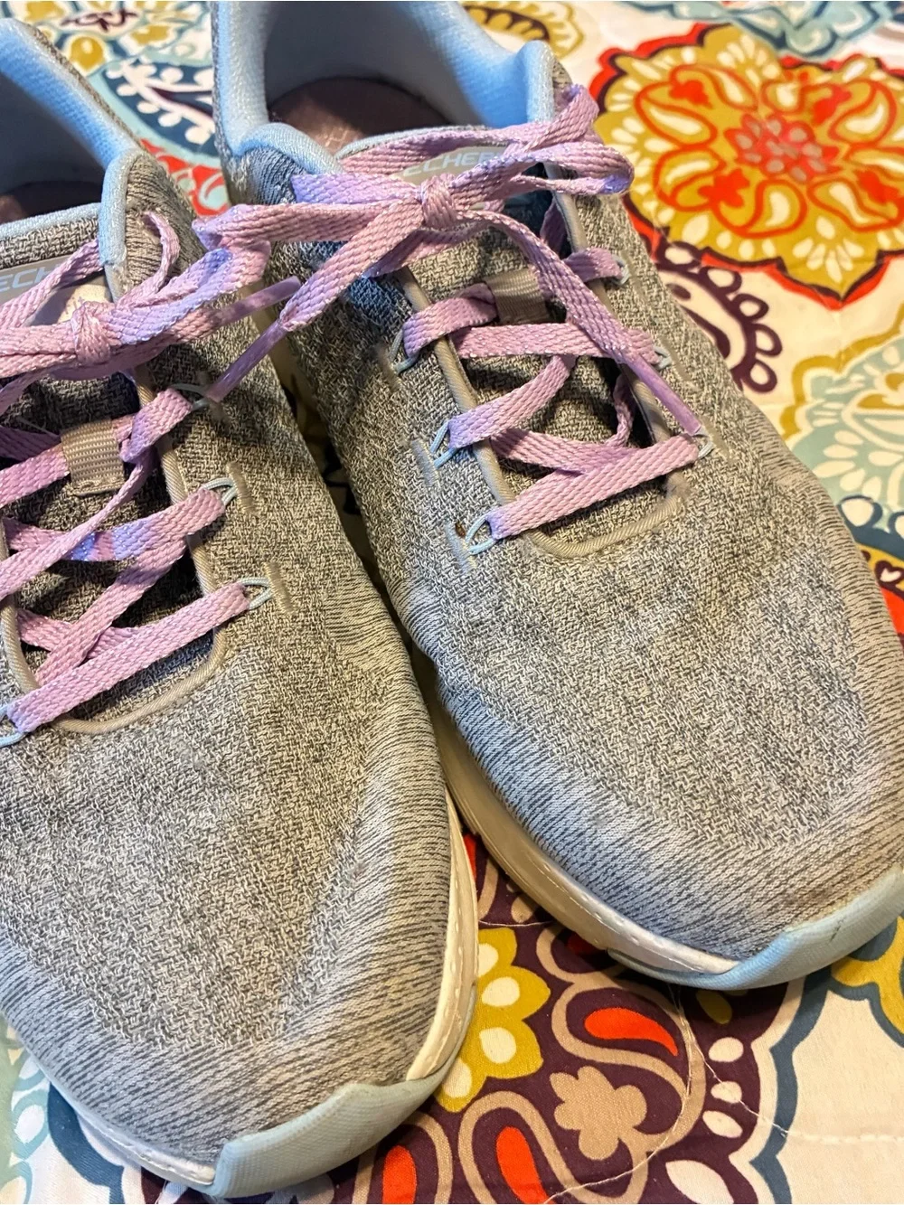 Skechers Women's Gray Athletic Sneakers with Lavender Laces